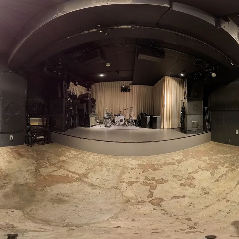 Live Haus wide view of stage and floor with drum kit