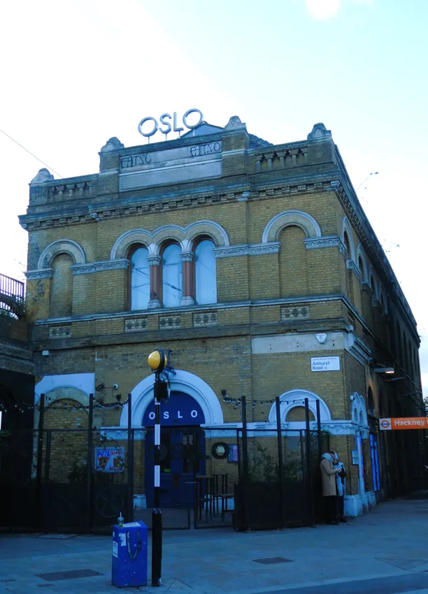 Oslo Hackney, the old Hackney Central station building with OSLO signs